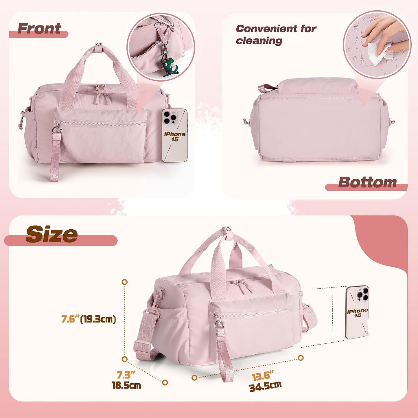 Small Gym Bag for Women, Mini Duffle Bag with Wet Compartment, 12L Travel Carry on Weekender Bag for Sports, Workout and Fitness, Pink