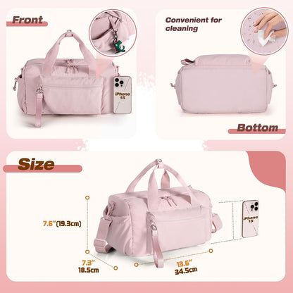 Small Gym Bag for Women, Mini Duffle Bag with Wet Compartment, 12L Travel Carry on Weekender Bag for Sports, Workout and Fitness, Pink