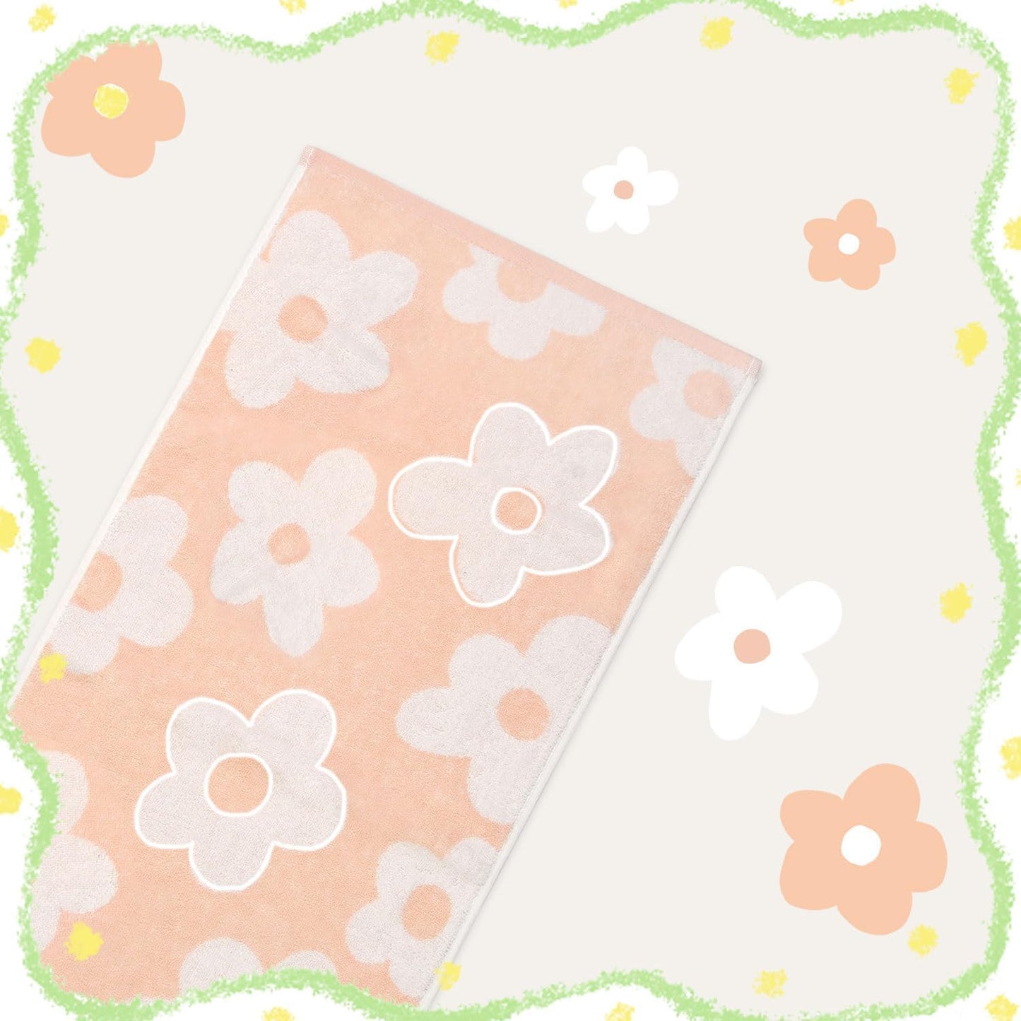 Jacquotha Floral Hand Towels for Bathroom - 2 Pack Cotton Face Towels 13" x 28", Soft Decorative with Cute Daisy Prints for Guest Room, Kitchen Decor, Pale Peach