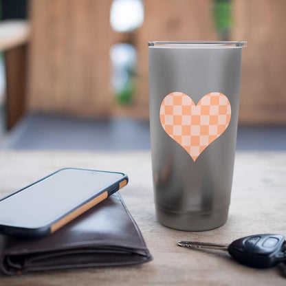 Cute Pastel Coral Peach Classic Checkered Pattern Minimalist Stainless Steel Insulated Tumbler