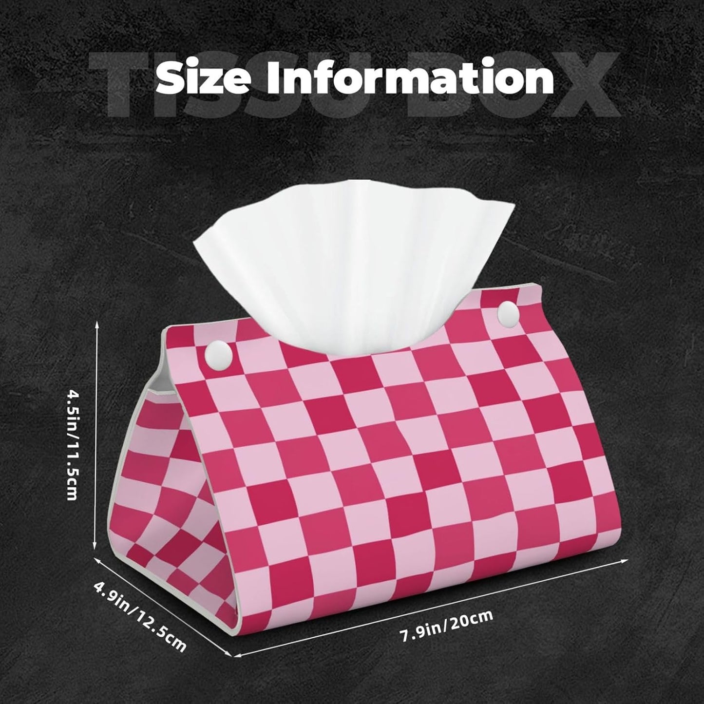 Pink Checkerboard Pattern Rectangle Tissue Box Cover PVC Faux Leather Tissue Boxes Holder Lightweight Tissue Box Cube for Bathroom Home Car Office