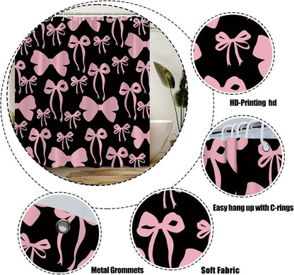 Pink Bow Shower Curtain Cute Bowknot for Girls Woman Modern Aesthetic Lovely Fabric Bathroom Decor Curtain with Hooks,70Wx70H Inches