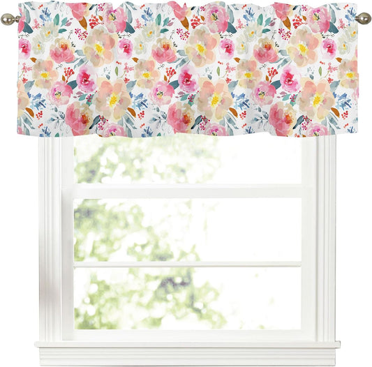 Spring Summer Floral Valance Pink Flower Curtains Valances for Windows | Watercolor Flowers Kitchen Window Valances Farmhouse Short Rod Pocket Curtain for Bathroom Living Room Decor 54x18 Inch