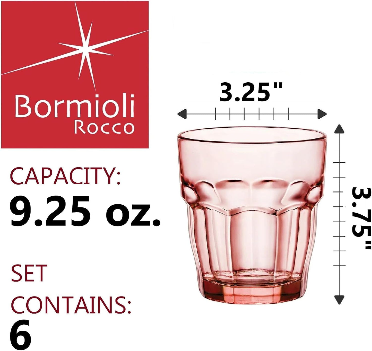 Bormioli Rocco Rock Bar Lounge Rocks Glasses, Peach, Set of 6 9.25 oz