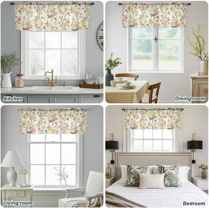 Spring Floral Sheer Curtains Valances for Windows Summer Lemons Farmhouse Art Rustic Chiffon Kitchen Valances for Cafe, Rod Pocket Voile Window Treatments Curtains for Living Room Bedroom, 54"x18"