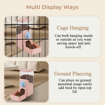 Auto Gravity Food Dispenser for Cage Hanging, 41OZ Capacity Hanging Automatic Pet Cage Feeder, Food Bowl for Cats Dogs Rabbit Ferret Chinchilla Bird Hedgehog Guinea Pig (Pink)