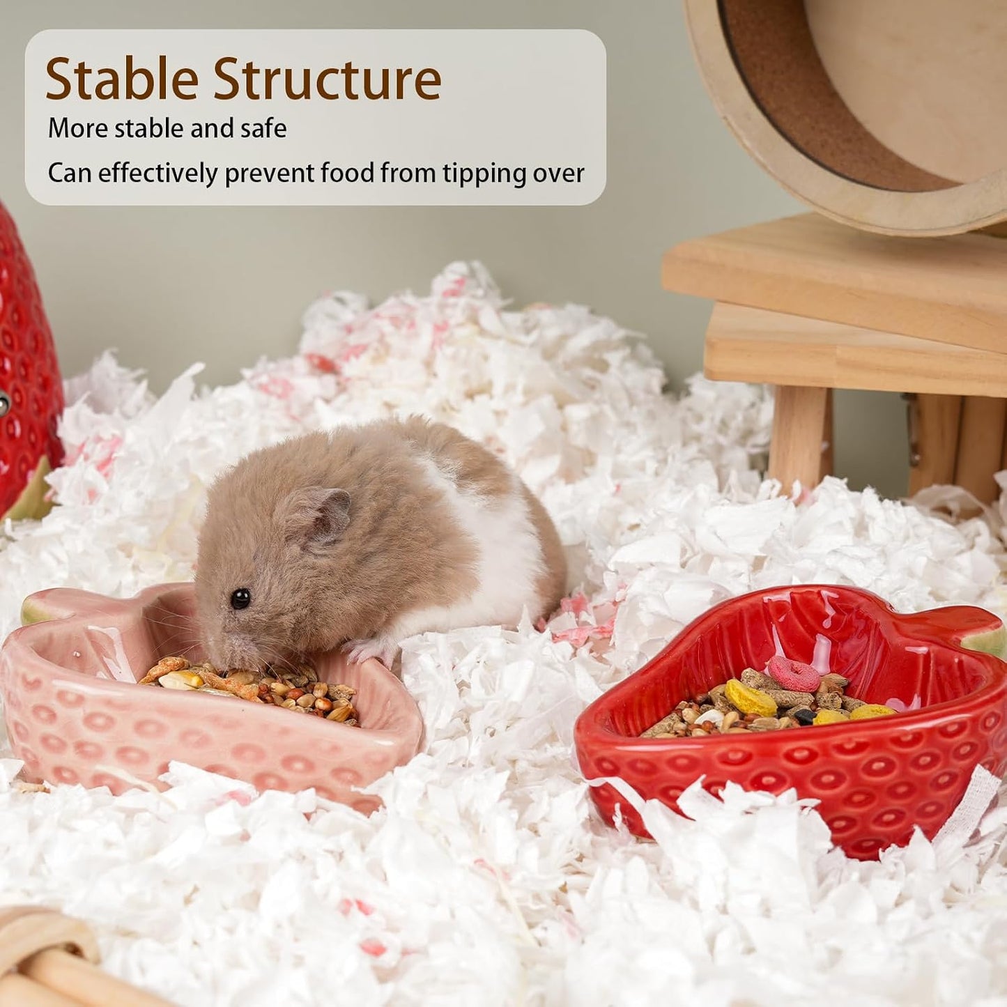 Hamtser Food Bowl,2 Packs Strawberry Hamster Bowls,Ceramic Feeding Bowl,Food Dish for Small Animals Gerbil Dwarf Hamster Rat Mice Guinea Pig(Pink+Red)