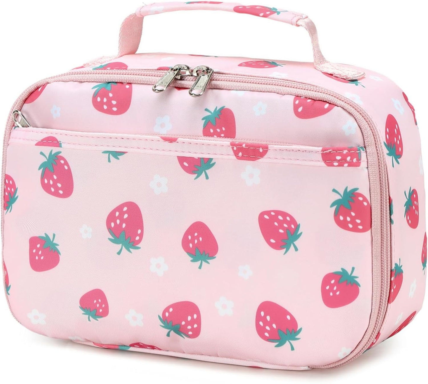 CAMTOP Lunch Box Kids Boys Girls Insulated Lunch Cooler Bag Reusable Lunch Tote Kit for School Travel (Pink Strawberry)