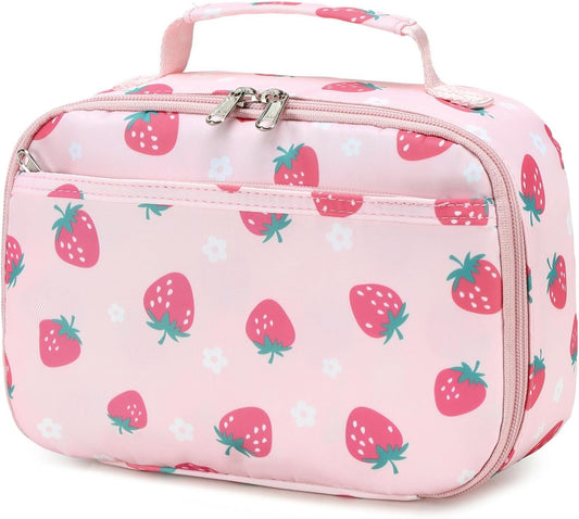 CAMTOP Lunch Box Kids Boys Girls Insulated Lunch Cooler Bag Reusable Lunch Tote Kit for School Travel (Pink Strawberry)