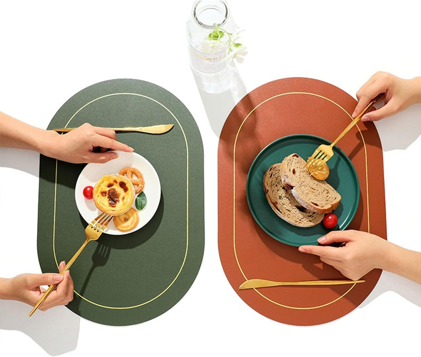 Reversible Oval Placemats Set of 6 - Washable Double Color Table Mats for Dining, Kitchen, Parties & Outdoor Use (Mint Green) Light Pink 6 Pack
