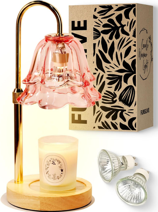 Funslive Pink Candle Warmer Lamp with Timer Dimmable, Mothers Day Birthday Gifts for Women Mom, Flower Candle Lamp with 2 Bulbs for Jar Candles, Lamp Candle Warmer, House Warming Gift for Bedroom