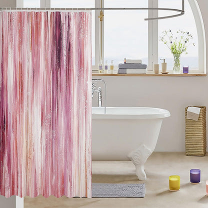 Erosebridal Abstract Brush Stroke Bath Curtain 72" W X 78" L Pink Artistic Striped Shower Curtain Modern Minimalist Oil Painting Style Bathroom Accessoriess Geometric Aesthetic Fabric Shower Curtains