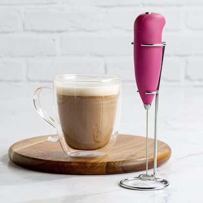 Primula Milk Frother With Stand, Handheld Whisk, Drink Foamer, Mini Blender Mixer For Coffee, Frappe, Bulletproof, Matcha, Espresso. Battery Operated, Easy To Clean And Use, Pink