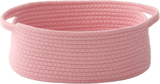 JMvicyroam Woven Basket,Small Rope Storage Bin with Handles & Ribbon Bag, Organizer for Shelves Closets,Gift Basket Empty for Birthday,Books,Dog Toys, Pink
