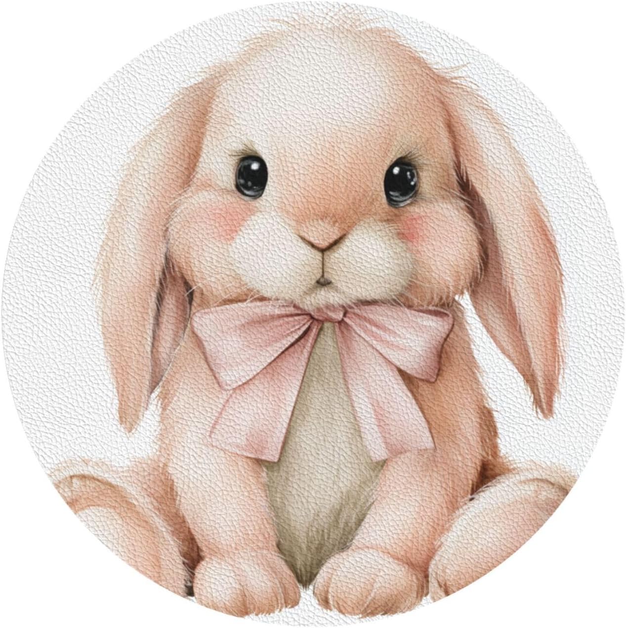 Watercolor Animal Light Pink Bunny Wearing Bow Drinks Coasters Set of 4 Leather Drink Coasters for Tabletop Protection Heat Resistant Bar Cup Mat Pad