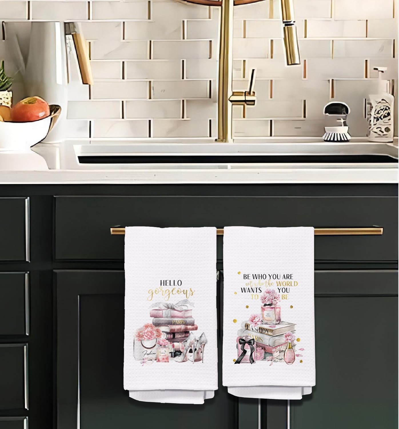 Pink and Gold Bathroom Accessories Decor Set of 2 Pink and Gold Kitchen Accessories Hand Towels Inspirational Gifts for Women Girls Grily Room