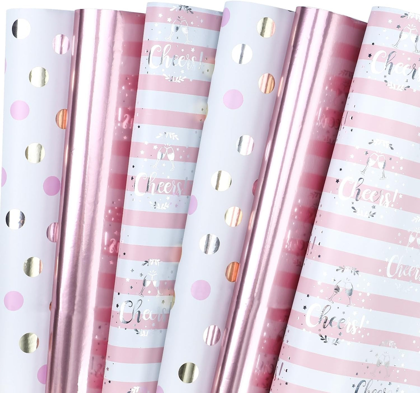 WRAPAHOLIC Pink Wrapping Paper - 12 Sheets Rose Gold and Pink Design Folded Flat for Wedding, Bridal Shower, Girls Birthday - 19.7 Inch x 30 Inch Per Sheet