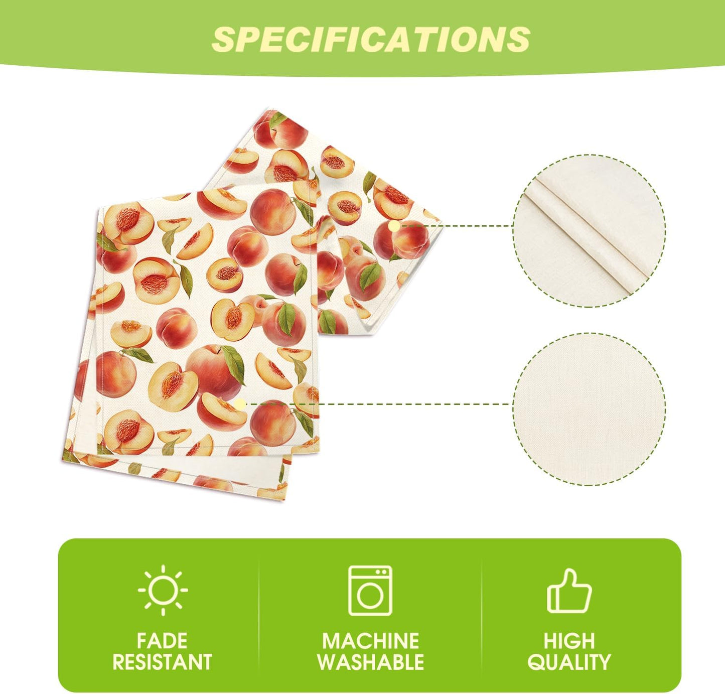 Artoid Mode Peach Leaves Fruit Spring Summer Table Runner, Seasonal Kitchen Dining Table Decoration for Home Party Decor 13x72 Inch