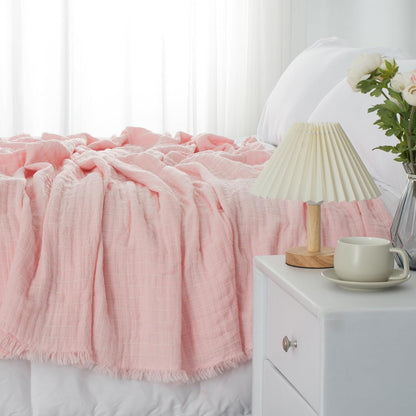 Muslin Throw Blanket for Bed 100% Cotton Gauze Fall Blankets Lightweight Soft Cozy Breathable Summer Throws for Adults All Seasons Use,90"x90" Queen Size Pink