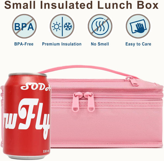 FlowFly Small Insulated Lunch box Portable Soft Bag Mini Cooler Thermal Meal Tote Kit with Handle for Work & School, Pink