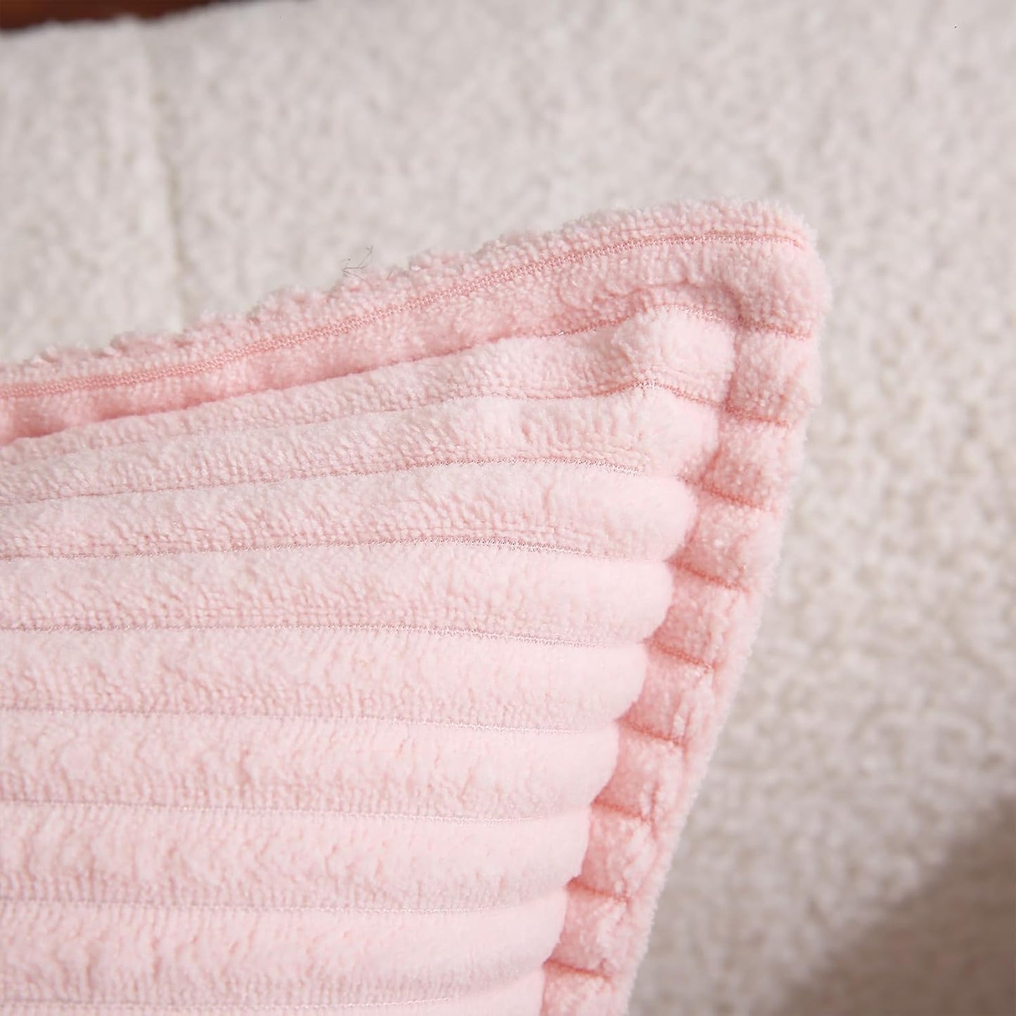 Puncuntex Corduroy Light Pink Throw Pillow Covers Set of 2 Boho Decorative 18×18 Inch,Super Soft Pillowcase Cozy Striped Texture Cushion Cover for Couch,Sofa,Farmhouse,Living Room