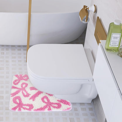 FYSUIMU Pink Bow Bathroom Rug U Shaped Toilet Rug Coquette Bowknot Tufted Bath Mat Non Slip Washable Floor Mat for Home Hotel Bathroom Restroom Decor