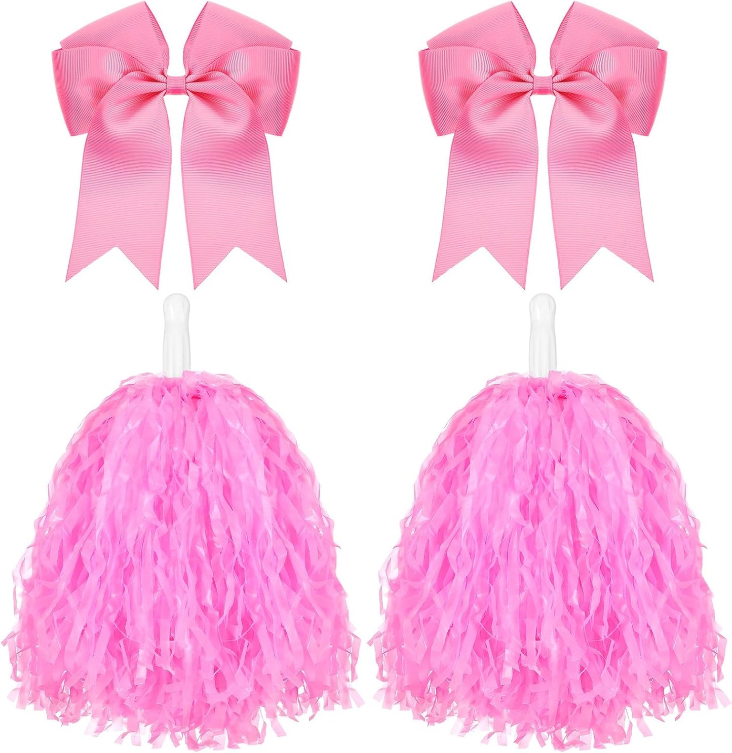 Knitgrip 4 Pcs 10" Cheerleading Pom Poms Large Cheerleader Hair Bow for Girl Set Cheer Pompoms Cheerleading Accessories for Dance Sports Events Party Basketball Football Team