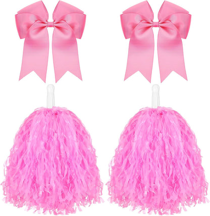 Knitgrip 4 Pcs 10" Cheerleading Pom Poms Large Cheerleader Hair Bow for Girl Set Cheer Pompoms Cheerleading Accessories for Dance Sports Events Party Basketball Football Team