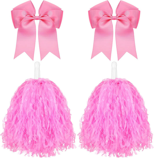 Knitgrip 4 Pcs 10" Cheerleading Pom Poms Large Cheerleader Hair Bow for Girl Set Cheer Pompoms Cheerleading Accessories for Dance Sports Events Party Basketball Football Team
