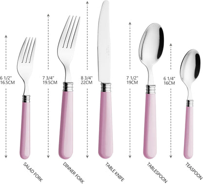 ANNOVA Silverware Set 20 Pieces Cutlery Stainless Steel Colorful Fun Handle Flatware Service for 4 - Dinner Knife, Dinner Fork, Salad fork, Dinner Spoon, Dessert Spoon (Light Pink, 20 Pieces)