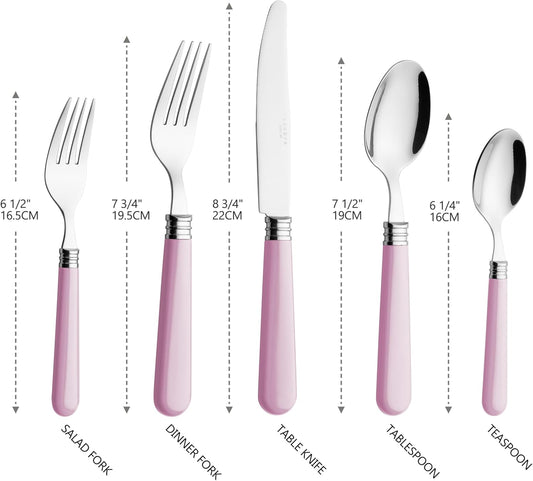ANNOVA Silverware Set 20 Pieces Cutlery Stainless Steel Colorful Fun Handle Flatware Service for 4 - Dinner Knife, Dinner Fork, Salad fork, Dinner Spoon, Dessert Spoon (Light Pink, 20 Pieces)