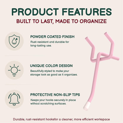50-Pack Pink Pegboard Hooks 2 Inch - Fits 1/8 and 1/4 Inch Boards | Decorative Metal Peg Board Hangers with Rubber Safety Tips - Heavy Duty Organizer for Craft Room, Garage & Retail Display