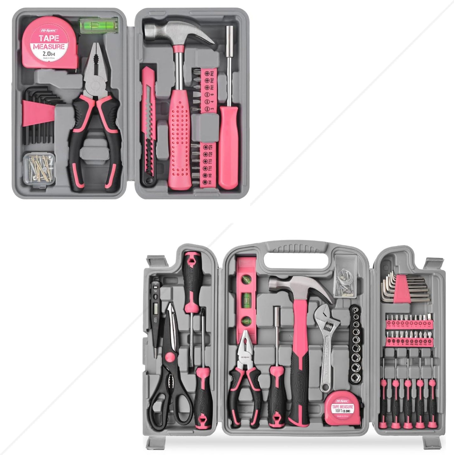 Hi-Spec 25pc Pink Household DIY Tool Kit and 54pc Pink Home DIY Repair Tool Kit Set