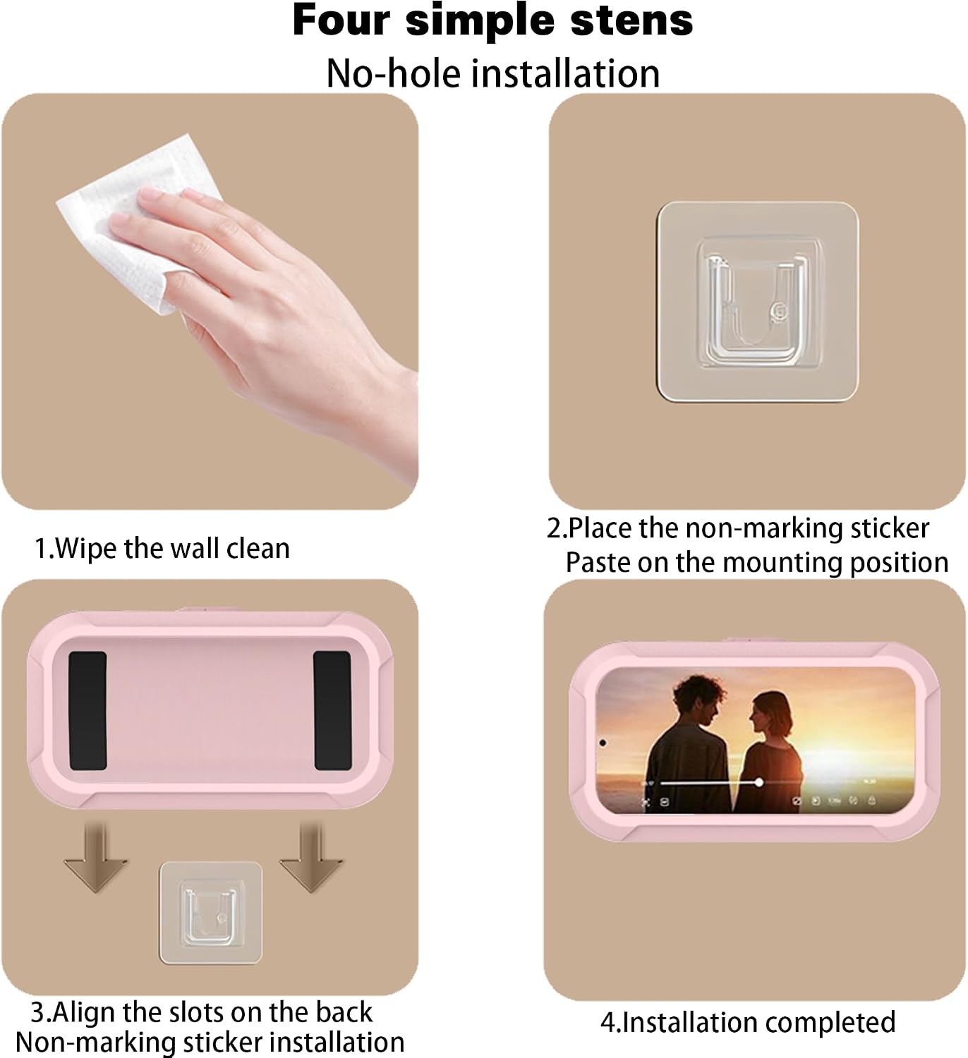 360° Rotatable Retractable Adjustable Shower Phone Case Holder,Anti-fog HD & sensitive screen ,Wall Mounted Phone Holder for Bathroom Mirror Bathtub Kitchen,Shower Accessories for 4-7" Phones (pink)