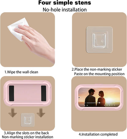 360° Rotatable Retractable Adjustable Shower Phone Case Holder,Anti-fog HD & sensitive screen ,Wall Mounted Phone Holder for Bathroom Mirror Bathtub Kitchen,Shower Accessories for 4-7" Phones (pink)