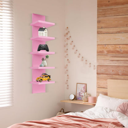 YEXEXINM 5 Tier Wall Shelf Unit - Narrow Smooth Laminate Finish - Vertical Column Wall Decor Mount Floating Storage Home Decor Organizer Tall Tower Utility Shelf for Bedrooms, Living Rooms(Pink)…