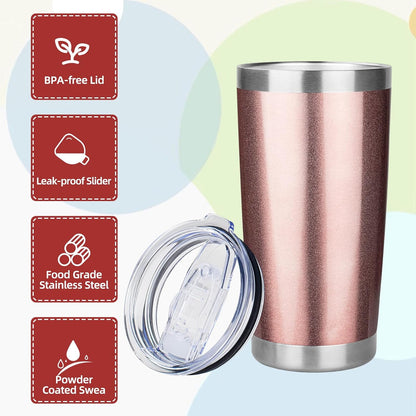 20oz Tumbler with Lid Stainless Steel Insulated Tumblers Travel Coffee Tumbler Bulk Double Wall Vacuum Insulated Water Cup Gifts for Christmas Women Men Her Him Home Office(Rose Gold, 1pack)