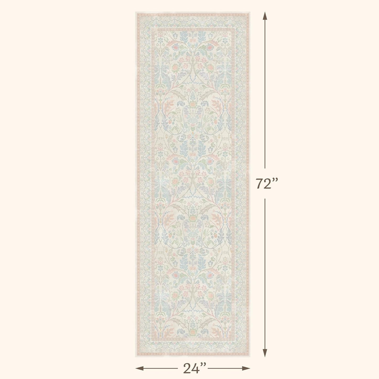 Soft Washable Runner Rug 2x6 Non Slip for Girls Bedroom, Laundry Room Rug, Kitchen, Bathroom, Floral Light Pink and Blue Stain Resistant Floor Runner Carpet Low Pile with Rubber Backing