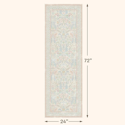 Soft Washable Runner Rug 2x6 Non Slip for Girls Bedroom, Laundry Room Rug, Kitchen, Bathroom, Floral Light Pink and Blue Stain Resistant Floor Runner Carpet Low Pile with Rubber Backing