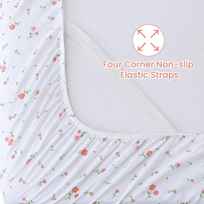 Softan Pink Floral Queen Sheet Set Flower Bed Sheets Queen Size - 4 Piece Microfiber Patterned Fitted Bed Sheets with 15" Deep Pocket, Cozy Cute Pink Flower Sheets and Pillowcase Set