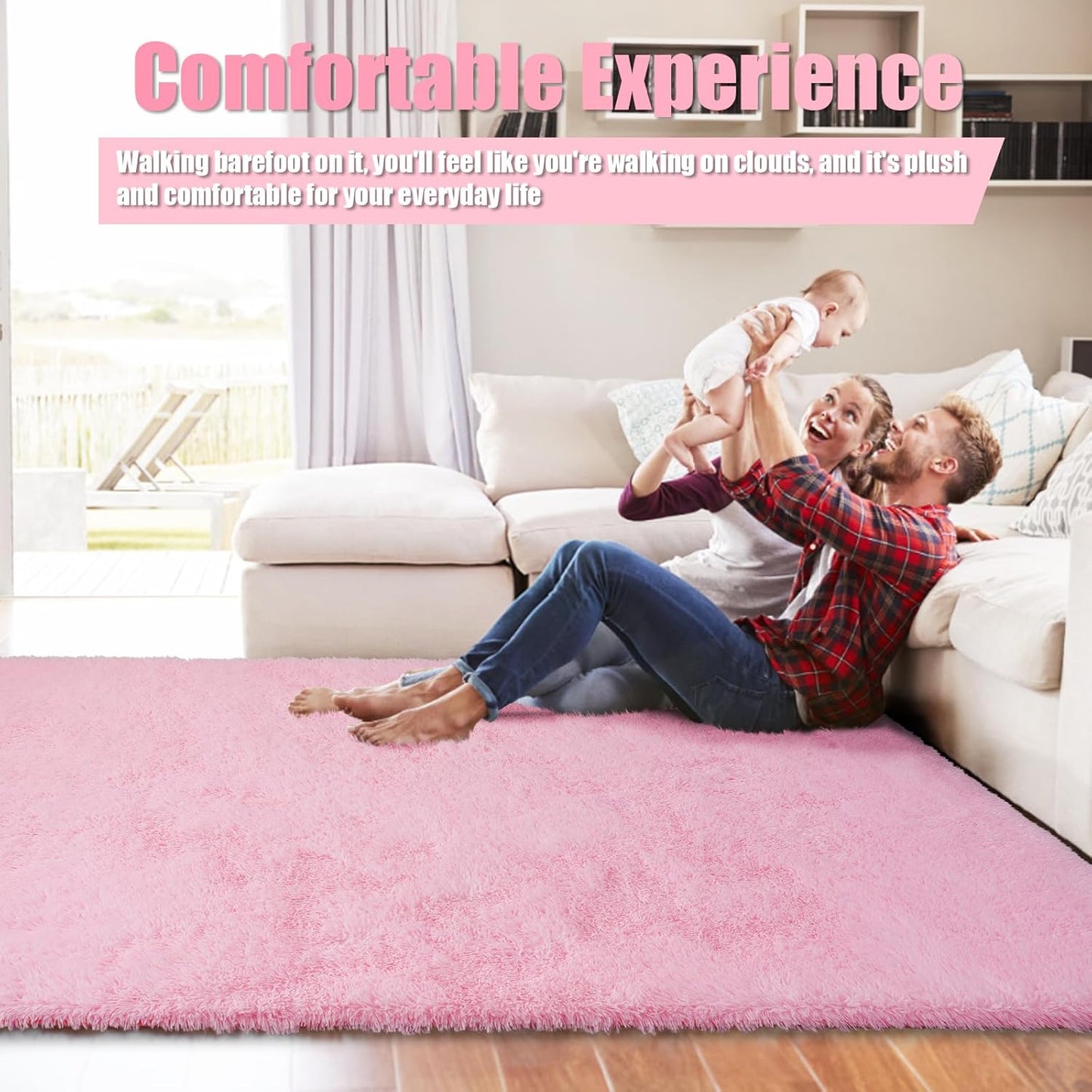 Shag Area Rug for Bedroom 5x8,Pink Fluffy Area Rugs for Living Room,Soft Fuzzy Rug Non-Shedding Indoor Plush Carpet for Kids Bedroom Nursery Dorm Home Decor