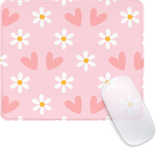 Seorsok Square Mouse Pad Cute Pink Heart and Flower,Office Home Personalized Premium-Textured Mouse Mat Design,Waterproof Mousepad,Non-Slip Rubber Base Computer Mouse Pads for Wireless Mouse