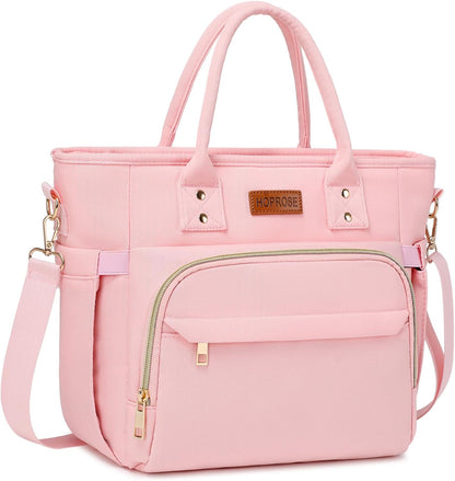 Lunch Bag Lunch Box Women Insulated Cooler Bag for Work, Large Lunchbox for Adult, Leakproof Womens Lunch Tote Bags with Shoulder Strap for Travel, Picnic, Pink
