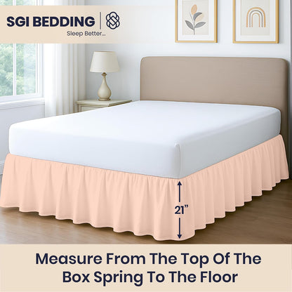 SGI Bedding 21 Inch Drop Ruffled Bed Skirt King Size - Classic Gathered Styling, Platform Style Dust Ruffle with Secure Fit, Split Corners, Wrinkle-Resistant Microfiber - Peach