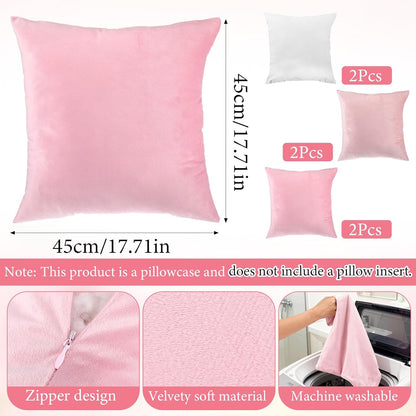 Pink Series Throw Pillow Covers 6 Pcs 18" x 18" Decorative Pillow Covers for Couch Soft Velvet Square Pillows Cover for Sofa Bedroom Patio Balcony Picnic Coquette Party Decor Accessories, No Inserts