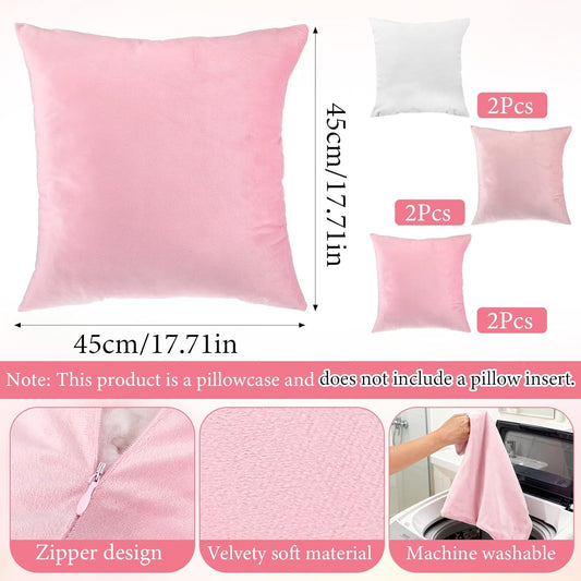 Pink Series Throw Pillow Covers 6 Pcs 18" x 18" Decorative Pillow Covers for Couch Soft Velvet Square Pillows Cover for Sofa Bedroom Patio Balcony Picnic Coquette Party Decor Accessories, No Inserts
