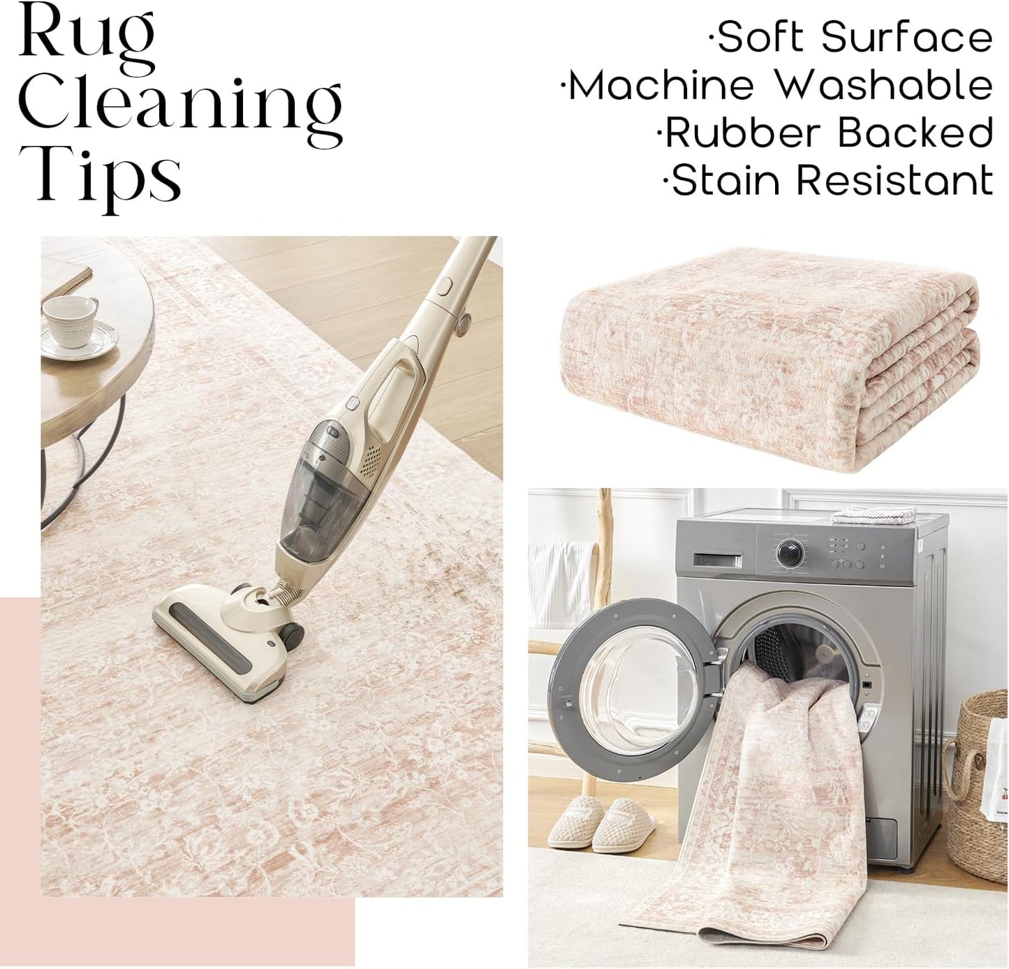 Light Pink Bedroom Rugs 6x9 Vintage Distressed Aesthetic Cute Boho Floral Feminine Low Pile Soft Carpet Machine Washable Stain Resistant Area Rugs for Kids Room Nursery Playroom Office 6 x 9