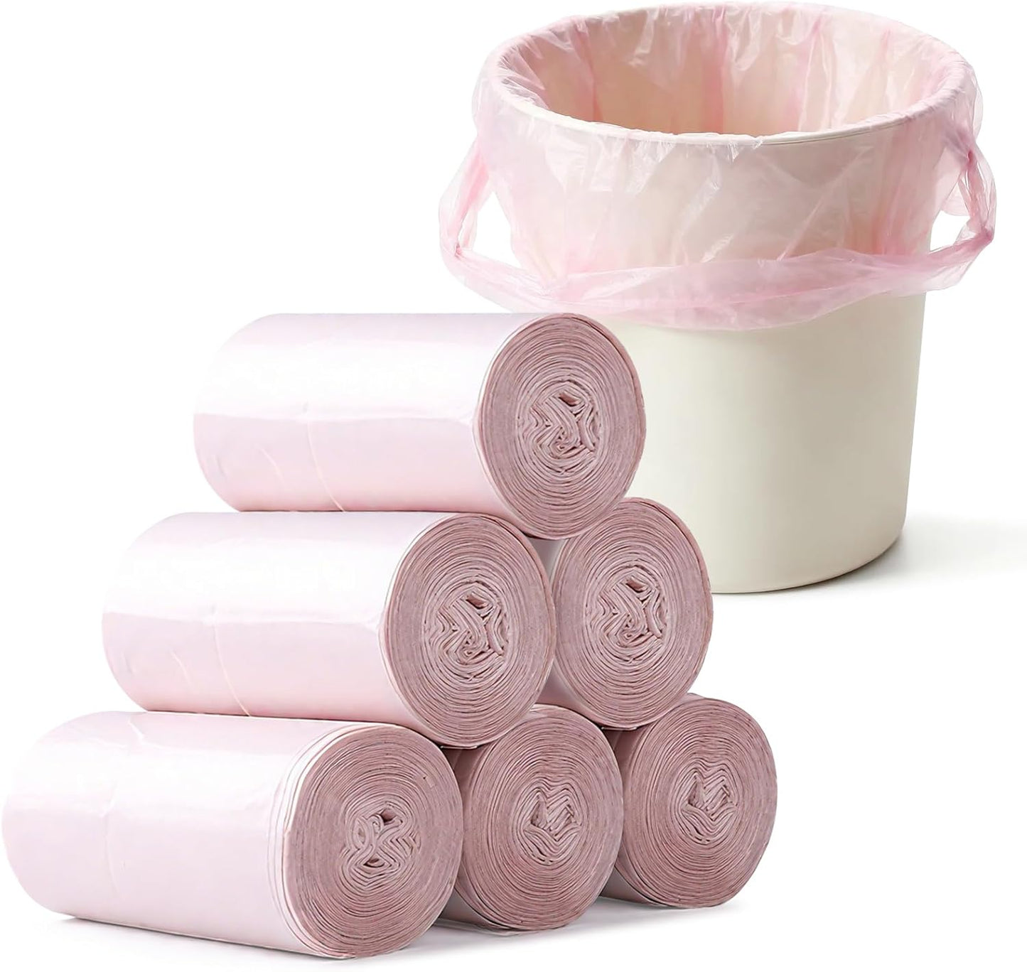 0.5 Gal Trash Bags,Mini Strong Garbage Bags for Mini Desktop Trash Can,180 Counts(6 Rolls),with Handle (Pink)