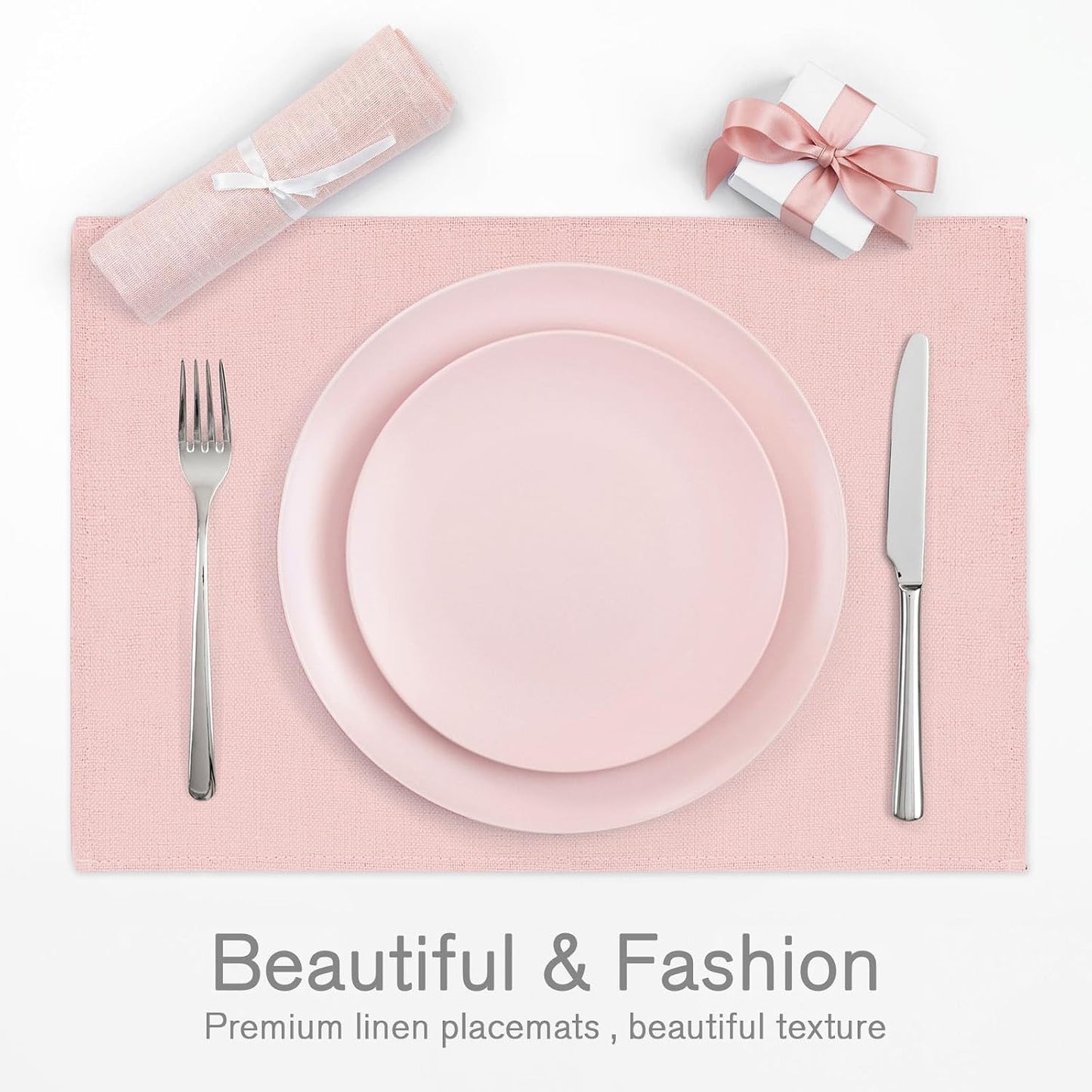 JarThenaAMCS 6Pcs Pink Placemats Heat Resistant Waterproof Linen Table Place Mats Decorative Dinner Mats for Home Kitchen Wedding Banquet Party Dining Table Decor