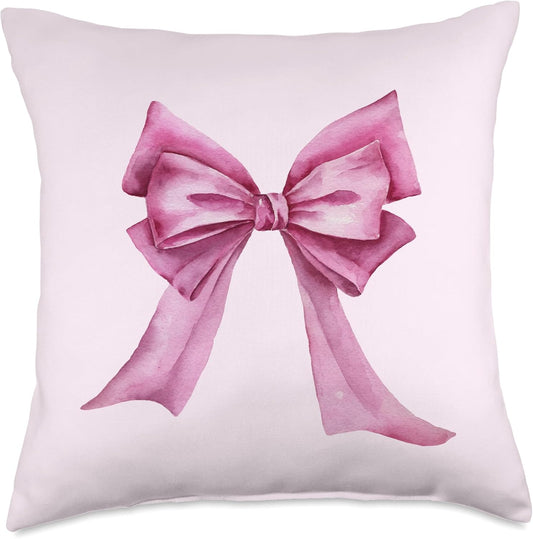 Coquette Aesthetic Girly Light Pink Bow Throw Pillow